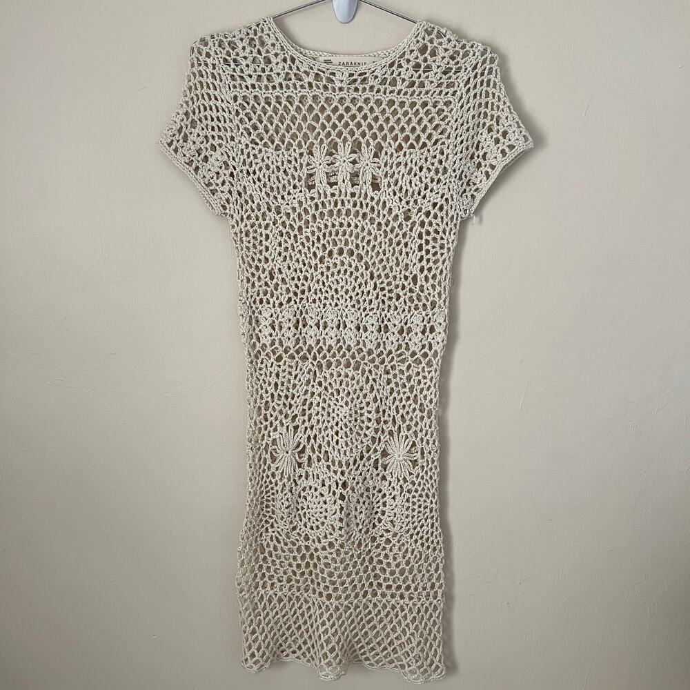 ZARA Ecru Cream Crochet Dress Size M - Picture 1 of 9
